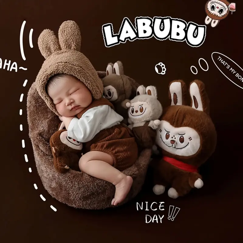 Labubu Brown Theme Set - Newborn Photography Props - Image 3